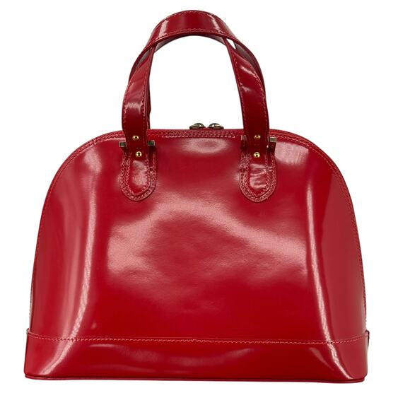 Alberta Di Canio Red Satchel Handbag Top Handle Patent Leather Large Bowler Bags - Picture 3 of 10